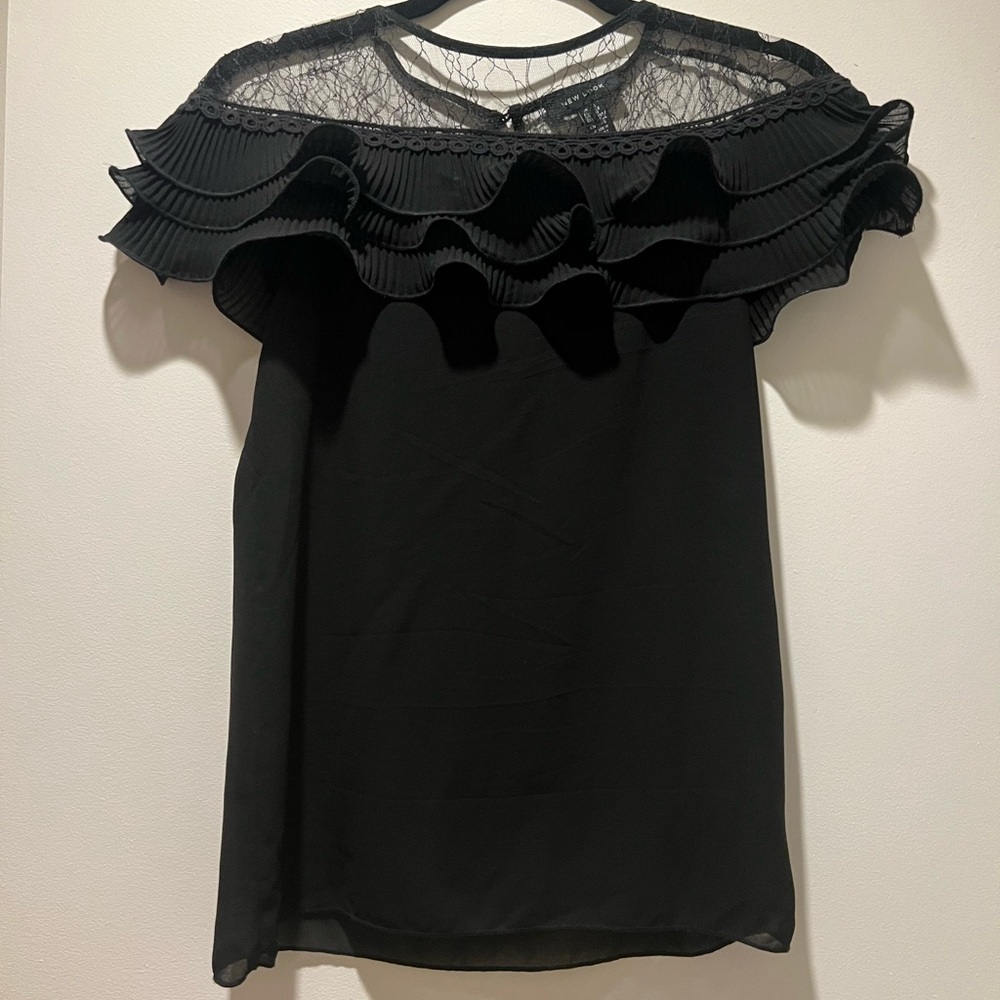 Elegant Black Ruffled Women's Top